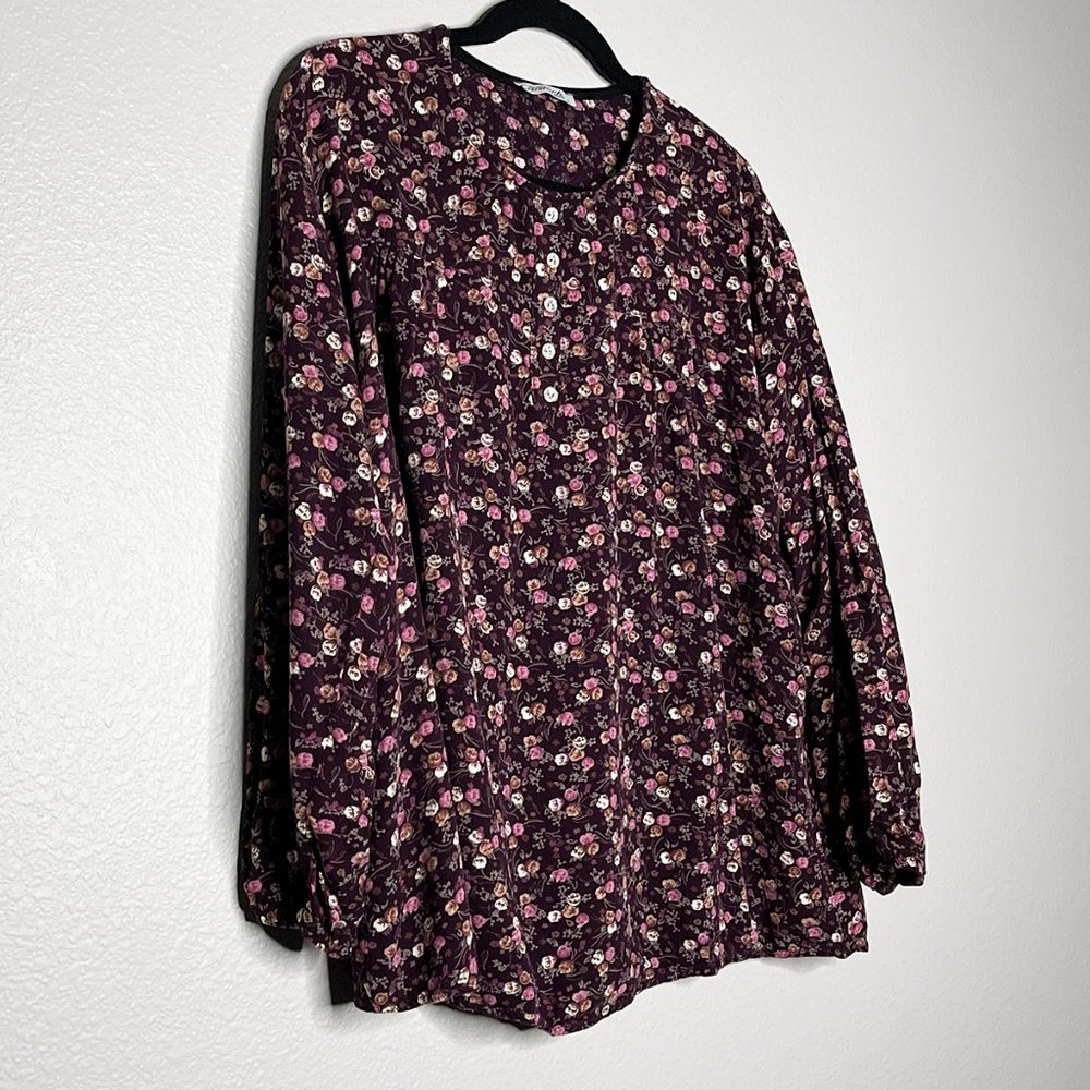 Canturk Floral Blouse/Tunic‎ Faux Buttons Size XL .